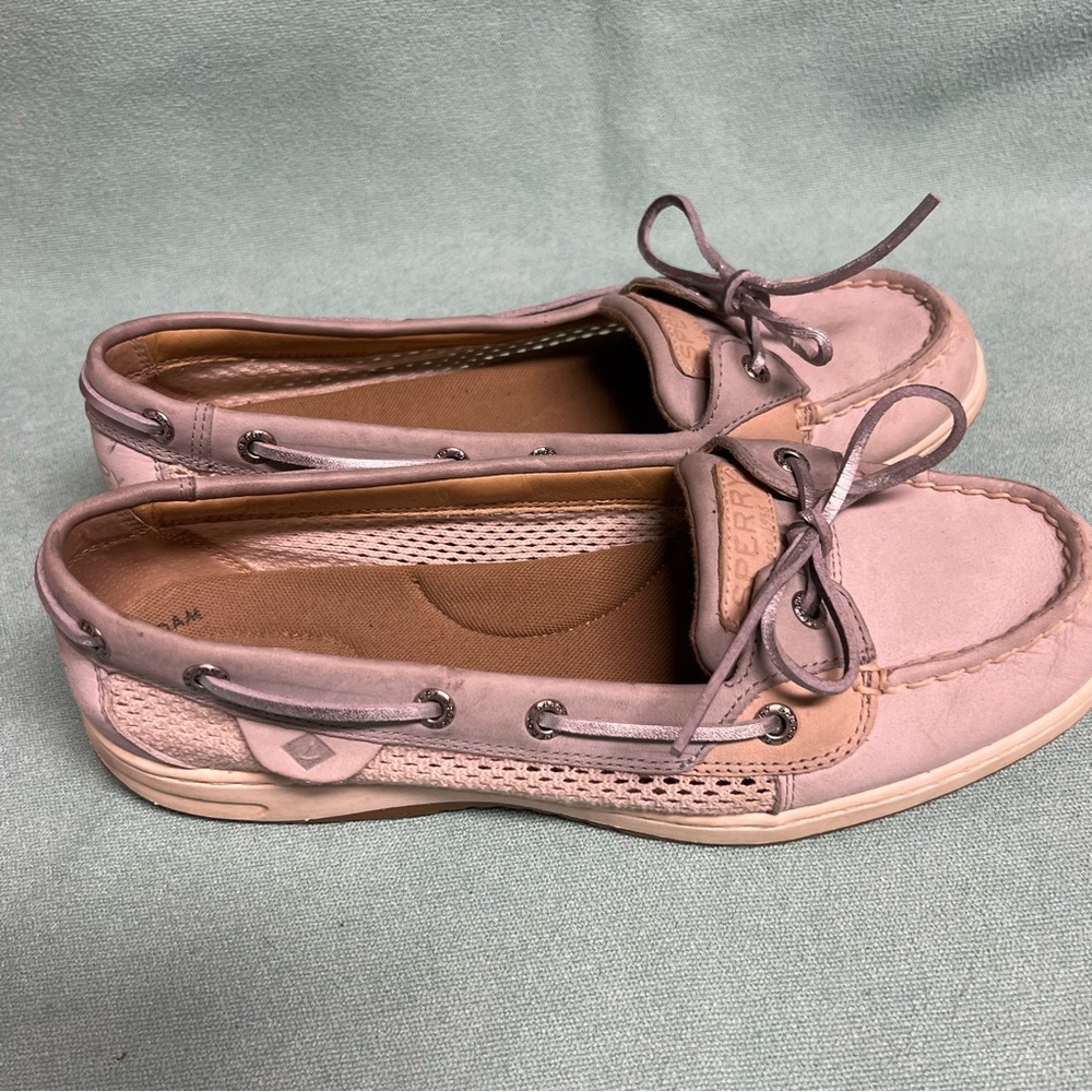 Sperry angelfish 1 eyegray and silver boat shoe side netting easy slip on style - Picture 8 of 10